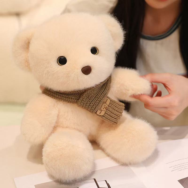 30cm Simulation New Scarf Bear Doll Stuffed Plush Toy Cartoon Anime Pillow for Children's Birthday Gift Cute and Fun Doll