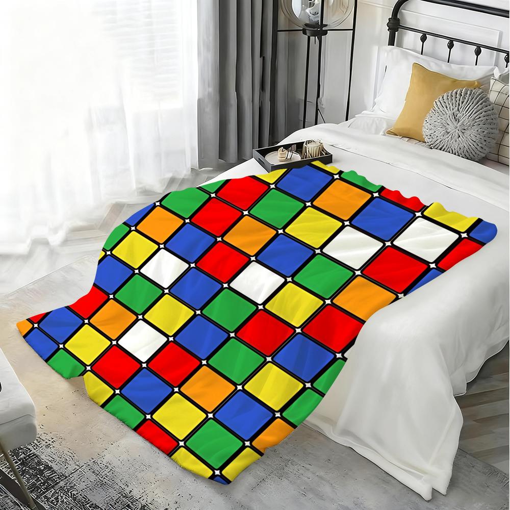 Cute cartoon style Rubik's cube Throw Kid-Friendly Flannel Throw Blanket Soft Warm Anti-Static Washable All Season