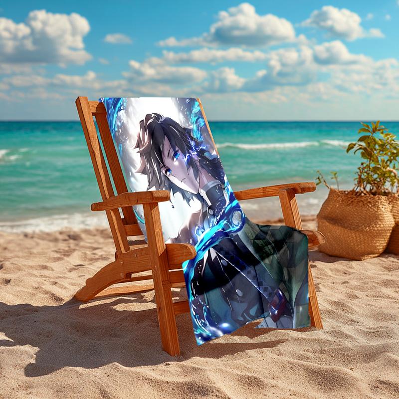 1pc Tomioka Giyuu Beach Towel, Comfortable and Thick, and Swimming/Bath/Picnic/Camping Towel, Suitable for Seaside Beaches