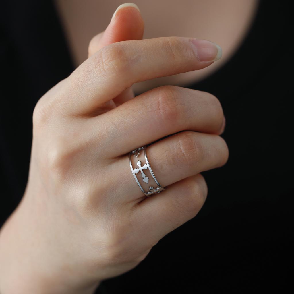 Hollow Cross Ring for Women Men Stainless Steel Engagement Rings Hip Hop Religious Christian Jewelry Couple Gifts New