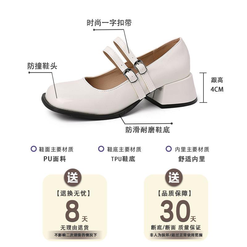 Fashion gentle square head shallow mouth Mary Jane shoes women's 2025 spring and summer new French temperament thick heel retro single shoes tide