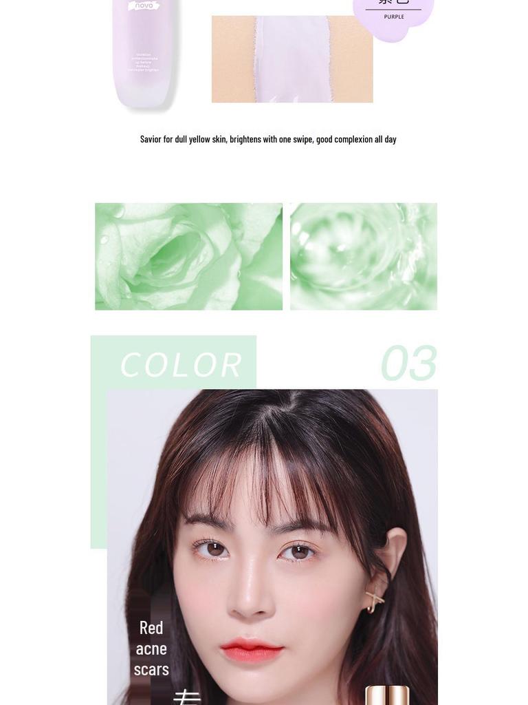 NOVO Silky Hydrating CC Primer for Dry Skin – Creamy Makeup Base for Oil Control & Brightening.