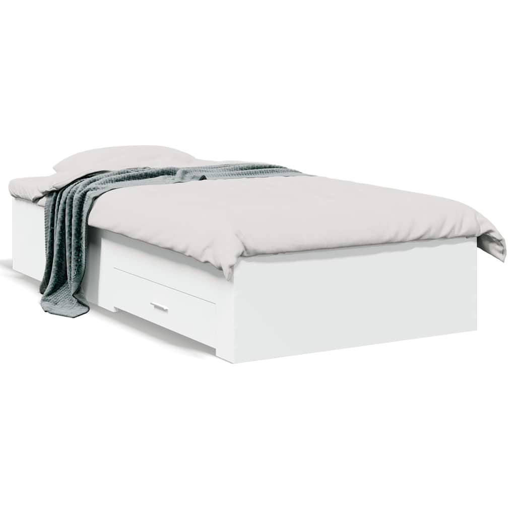 Bed Frame with Drawers White 100 x 200 cm Engineered Wood