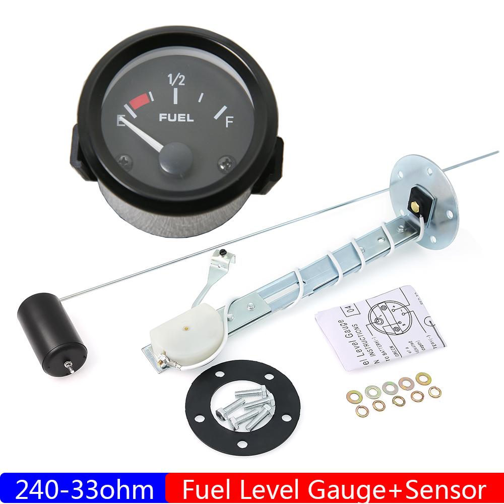Universal 2" 52mm Fuel Level Gauge Auto Car Meter Fuel Float Sensor 240-33 Ohm White LED Light Pointer Fuel Gauges Gasoline 12V
