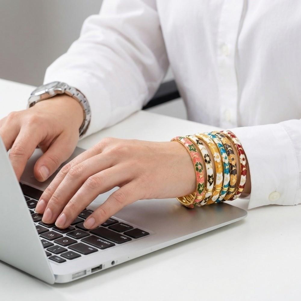 Enamel Colorful Flower Bangle Traditional Women's Hand Bracelet Gifts for Women Girl
