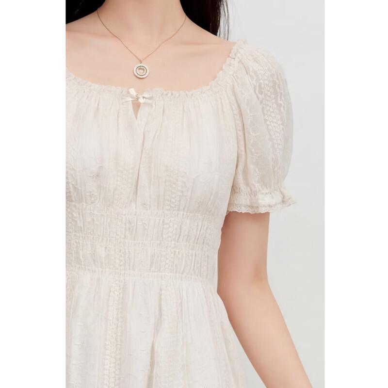 Autumn Water Casual French Style Square Neck Puff Sleeve Dress