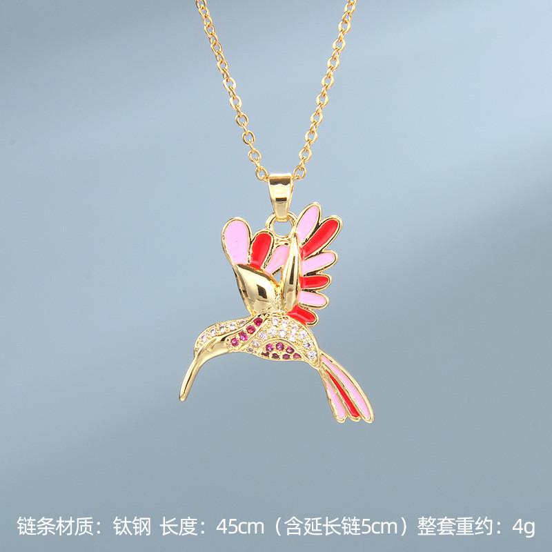 Light Luxury Zircon Owl Kingfisher Pendant Necklace Stainless Steel New Design Bird Choker Jewelry Party Gifts For Women Girls