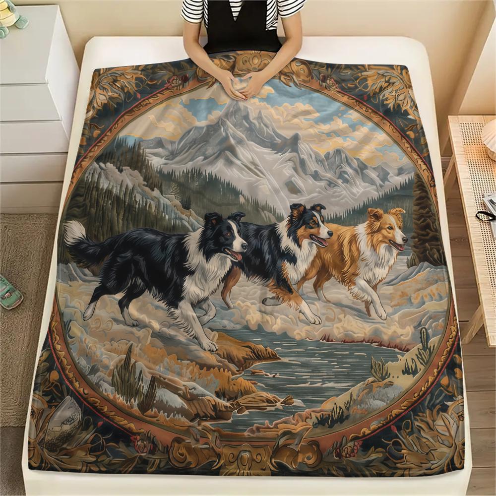 Vintage Animal Frame Print Flannel Blanket,High Quality Comfortable for All Seasons,Home Decor,Warmth and Comfort,Perfect for Christmas Gifts
