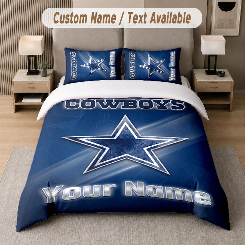 Custom Bedding Set Dallas Cowboys Pattern, Print Name Text 1 Duvet Cover plus 2 Pillowcases Home Textile