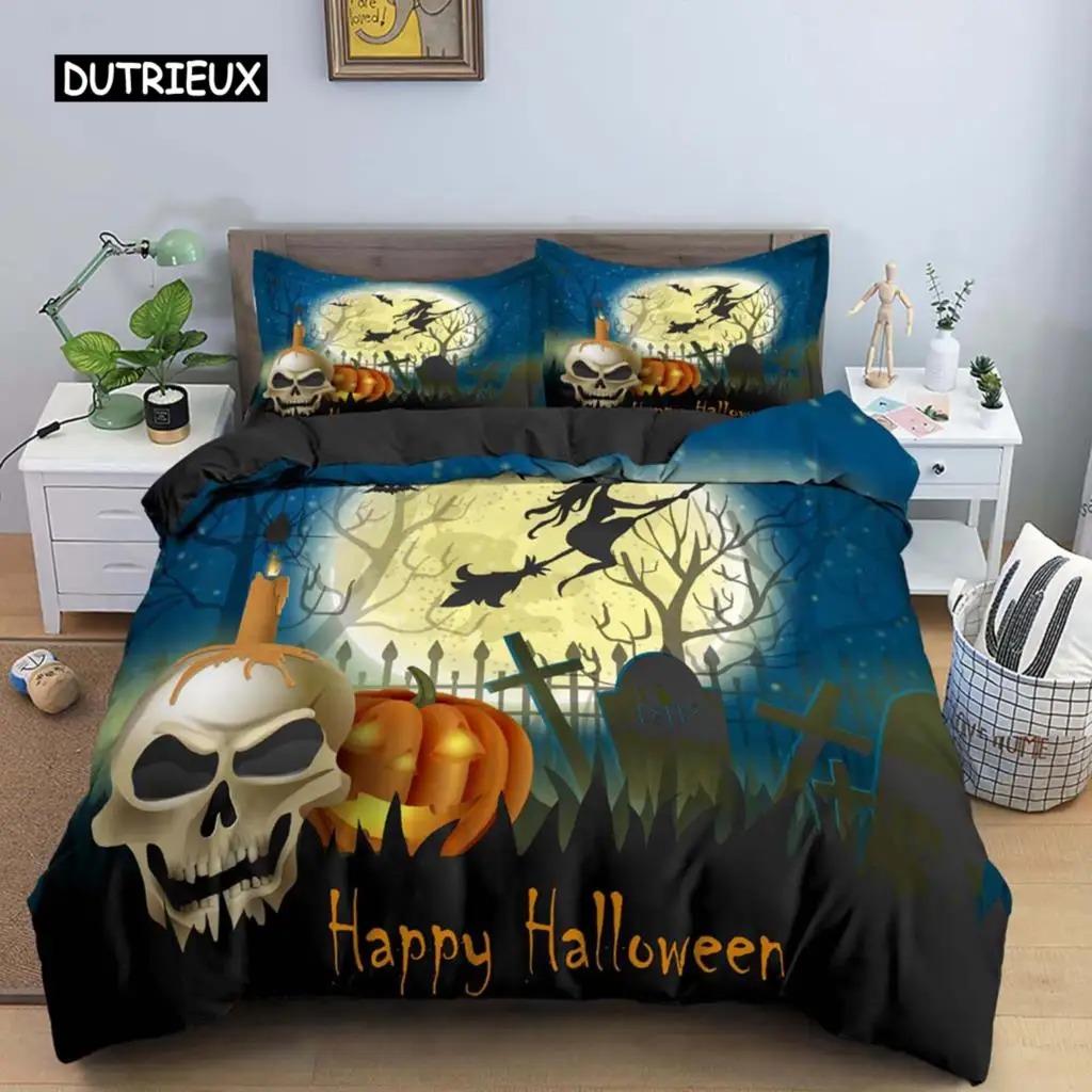 Halloween Duvet Cover Evil Pumpkin Pattern Bedding Set Carnival Night Halloween Holiday Decoration for Teens Boys Bedroom Decor