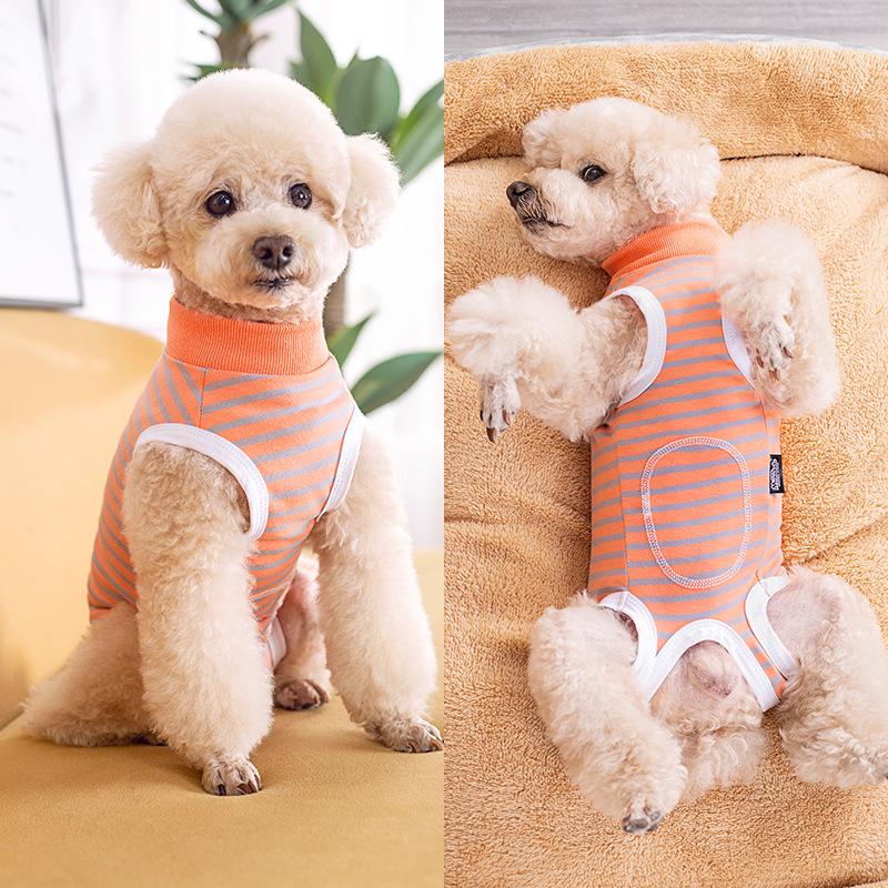 Dog Clothes Thin Belly Protector Vest Wrap Tummy Cooler Free Striped Shirt Back Button Bitch Spaying Weaning