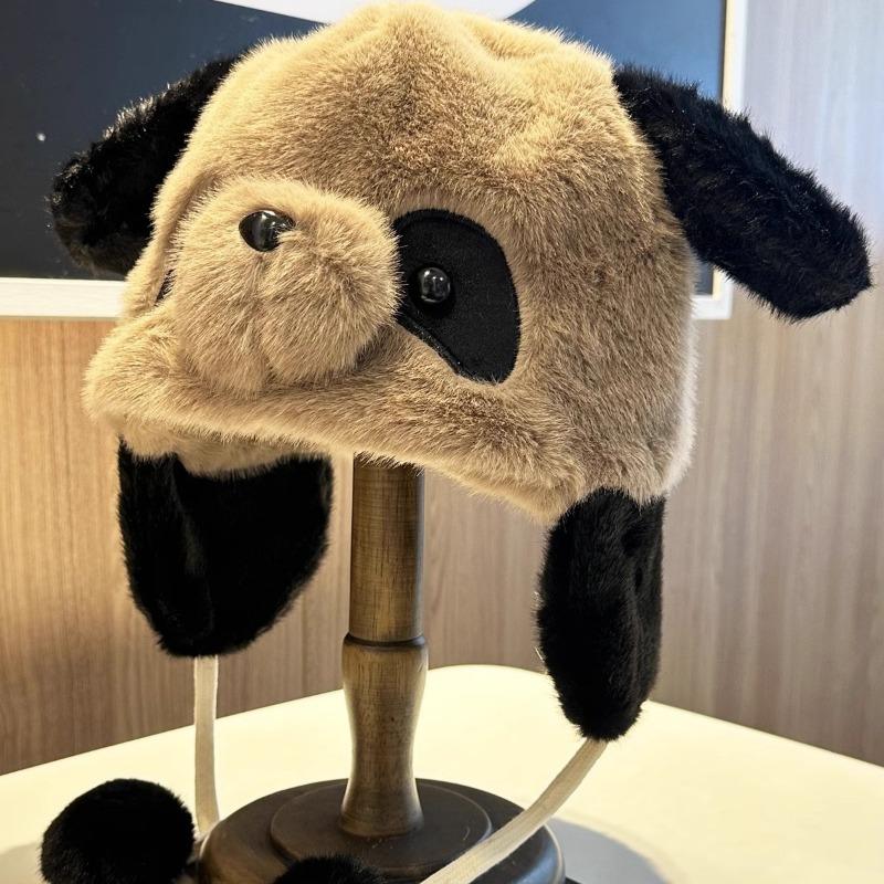 Cute three-dimensional panda furry children autumn and winter cartoon warm windproof face small ear hat male cute