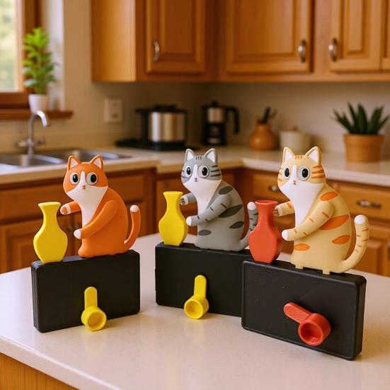Jijijing Cat Pushing Vase Refrigerator Magnet, 3D Printed Whiskers Holder Pet Memorial Keepsake Decoration, Gift for Cats Lovers