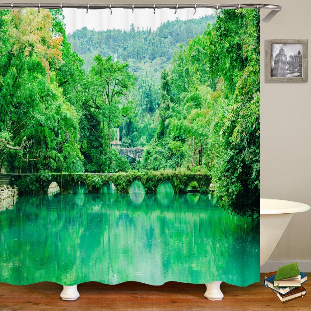 Shower Curtain natural forest scenery 3D Printing Shower Curtain Polyester Waterproof Fabric Bathroom Home Decor Curtain 180x180