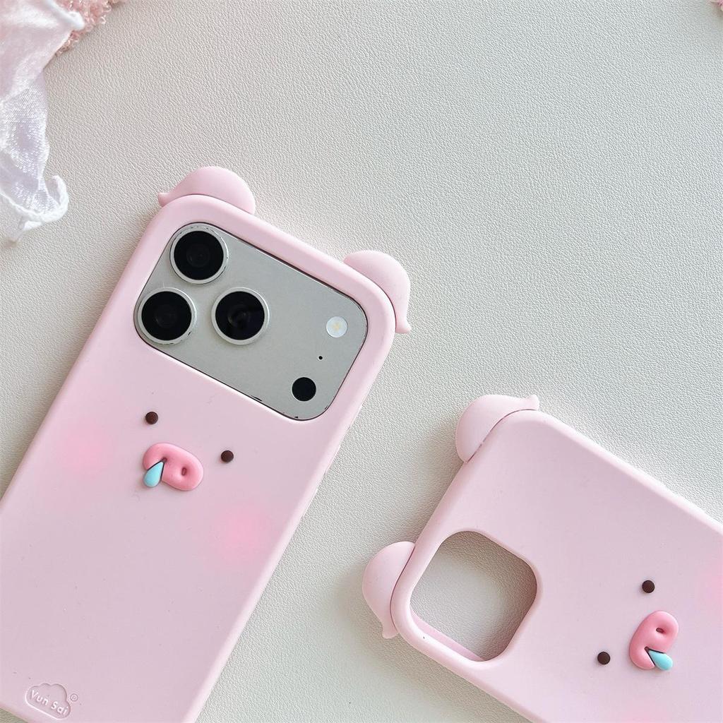 Cartoon Pig Snot Blush Anti-fall Phone Case for iPhone 14/13/12/ProMax 17/16/15