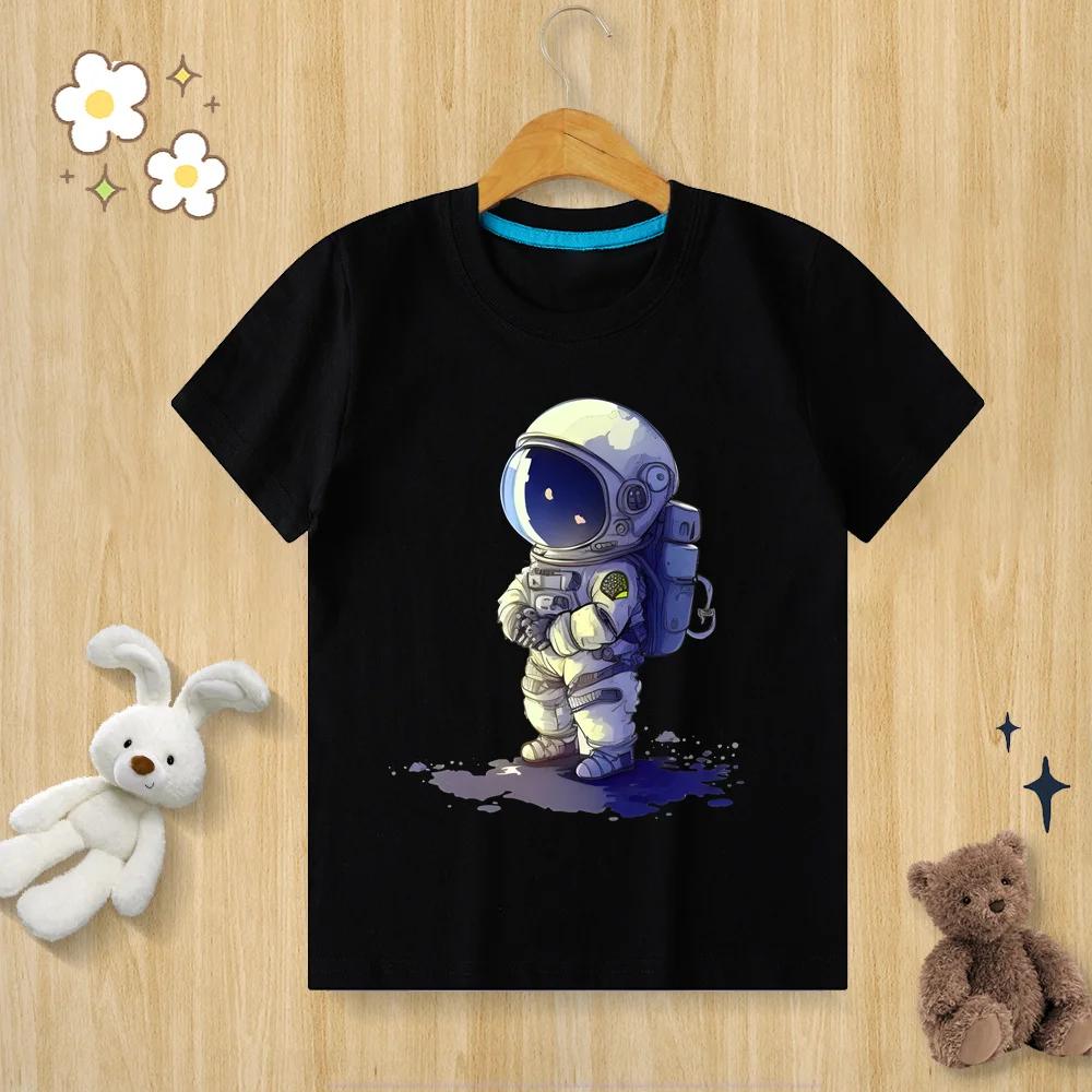 T-shirt astronaut print T-shirt O-neck short sleeved children's clothing for men and women