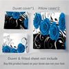3Pcs Blue Rose Patterned Duvet Cover Set (1 Duvet Cover, 2 Pillowcases, No Filling), White Butterfly Bedding Set, Soft