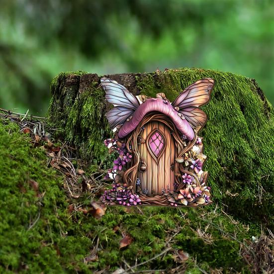 Yousheng Miniature Fairy Garden Door, Mini Wooden Fairy Gate for Tree Stump, Wall, Dollhouse, Tiny Gnome House Accessory for Micro Landscape