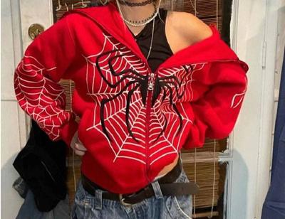Full Zip Extra Large Sweater Spider Web Hip Hop Sweater Punk Style Street Cardigan Jacket Zip Top