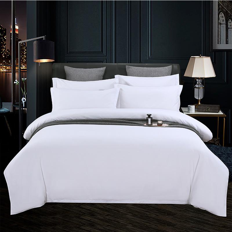 Washed Cotton 4-Piece White Bedding Set for Hotels and Guesthouses, Fitted Sheet Style 1.2m Flat Sheet 3-piece Set белый