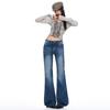 American Spice Girl micro-pull jeans women's autumn new low-rise straight loose and thin versatile bell pants
