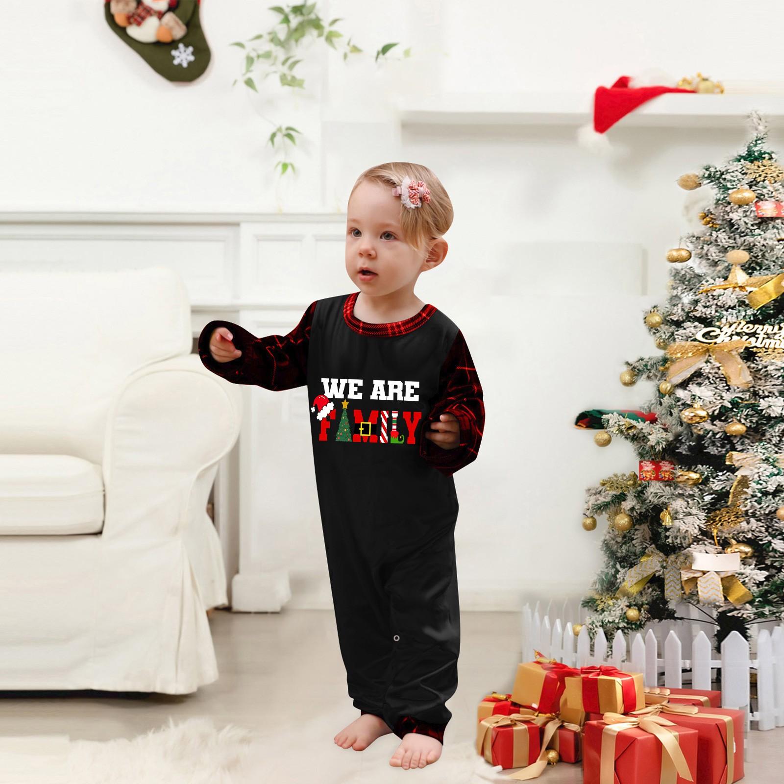Family Matching Christmas Pajama Set Long Sleeve Top and Plaid Pants Holiday Sleepwear for Adults and Kids Comfortable Soft Fabric 12 Months