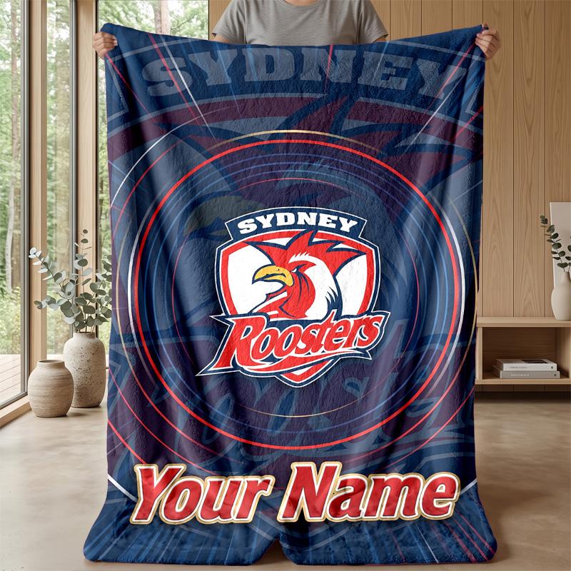 Sydney Roosters Custom Flannel Throw Blanket Print Your Name Text Soft Warm Blanket Holiday Present