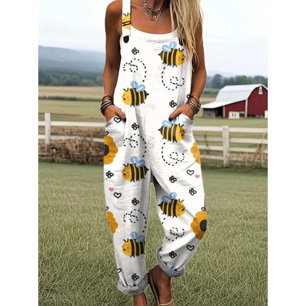 VIONA Damen Ärmelloser Jumpsuit Sommer Boho Floral Weites Bein Lange Hose Strampler Damen Träger Große Größen Freizeit Locker Latzhose