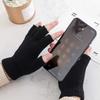 Black Gloves Autumn Winter Fashion Keep Warm Knitted Half-Finger Gloves Unisex