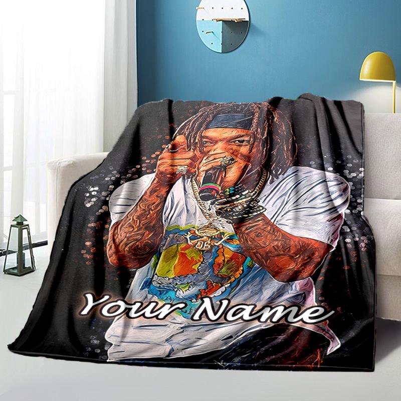 1PC Custom Name Rap Star Energy Style Flannel Blanket Versatile,all-season Throw Suitable for the Living Room,bedroom,camping,travel,and Gift