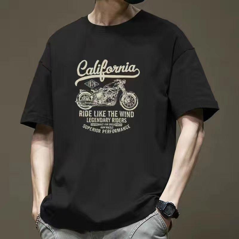 Motorcycle Pattern Men's Short Sleeves T-shirt O-neck Cotton Casual Pullovers Tee