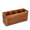Kitchen Utensil Holder Wooden Countertop Cutlery Storage Organizer Silverware Holder with 4 Compartments for Spoon Fork