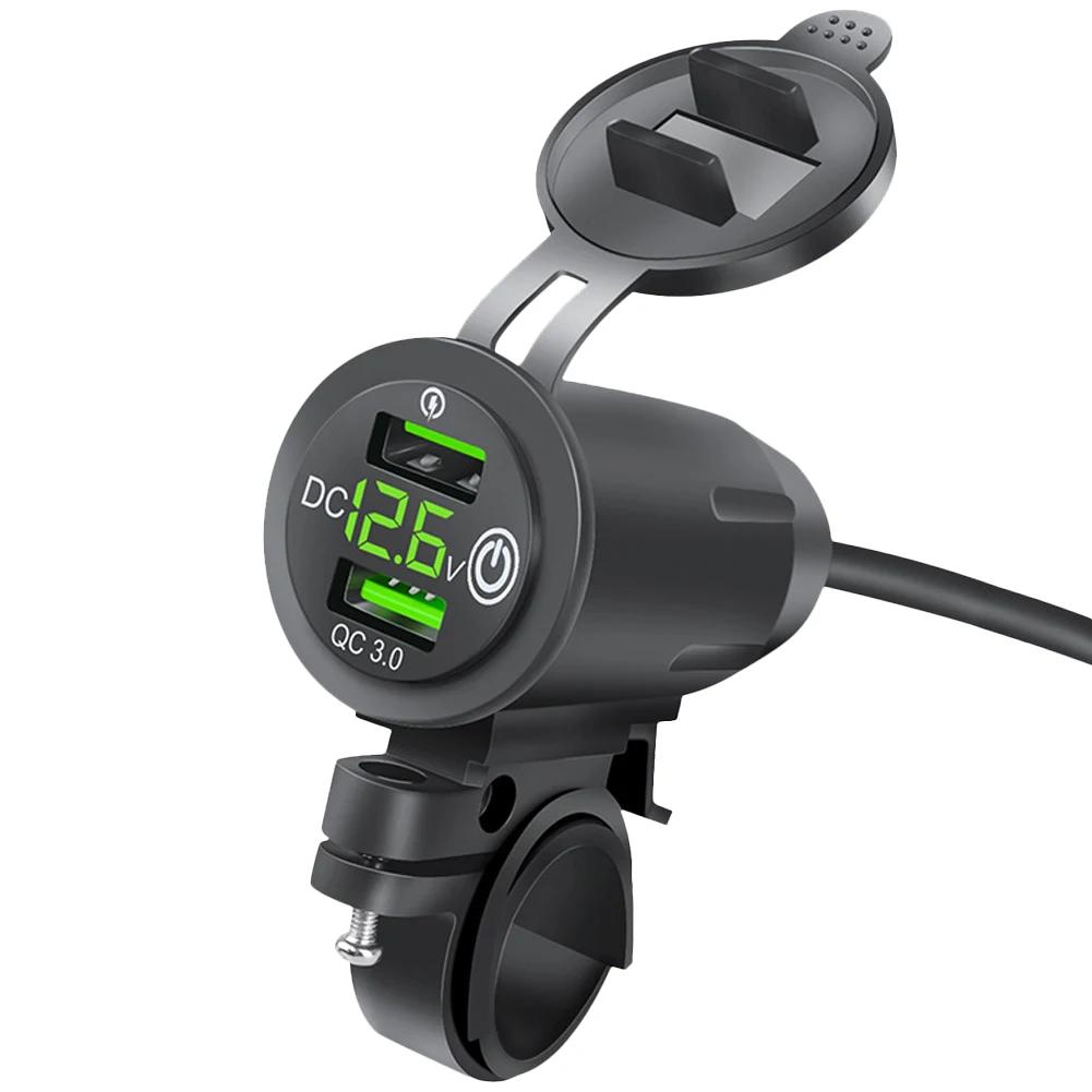 Rider Handlebar Rack Car Charger Dual USB Motorcycle Handlebar Charger with Voltage Display Motorcycle Charger Multiprotection