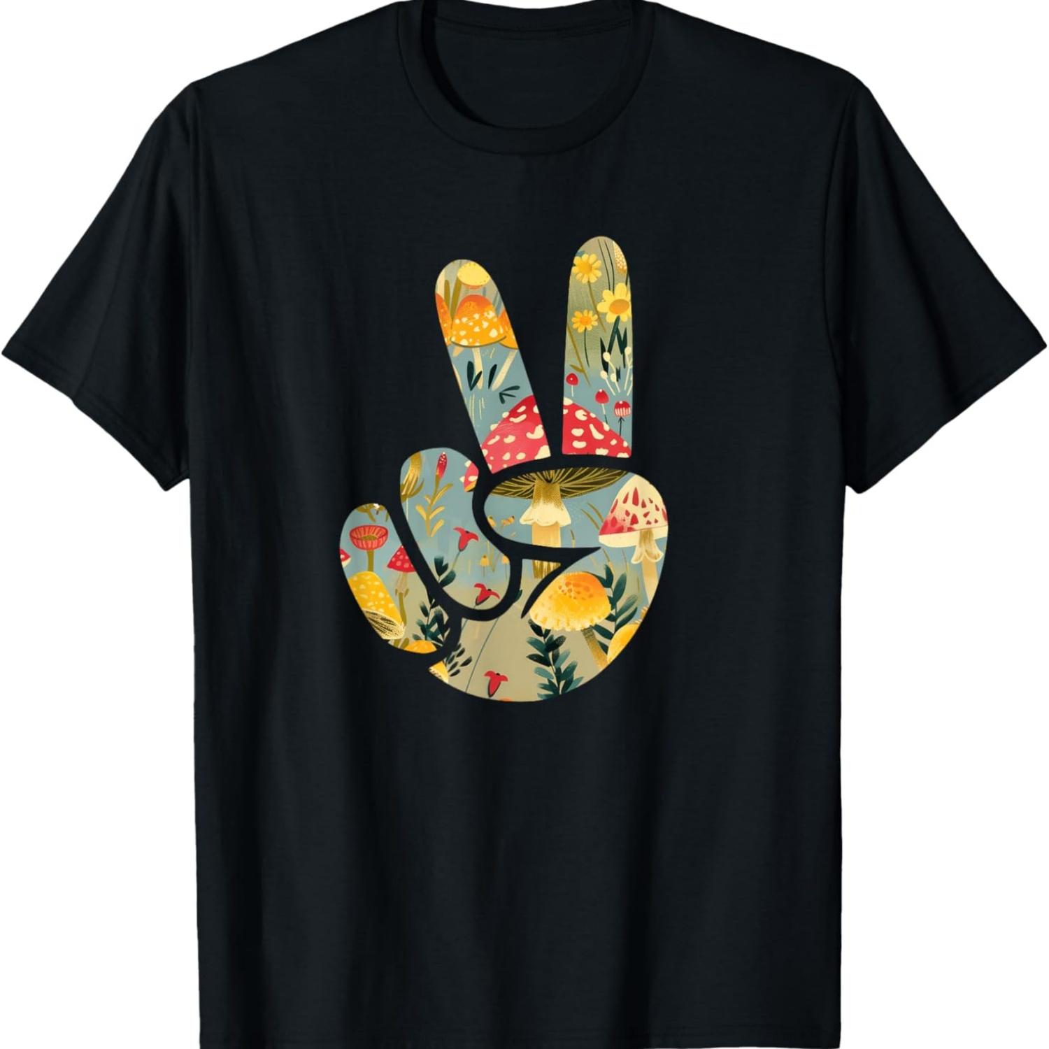 

Natural Silhouette Forest Meadow Cottagecore Peace Sign Hand T-Shirt(41) XXXXXL