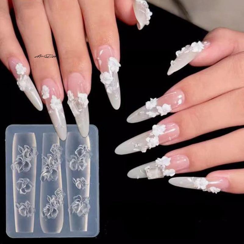 2/3/4Pcs/Set 3D Rose Flower Silicone Nail Mold Set Floral Petal Design Transparent DIY Nail Art Carving Molds Accessory Kit