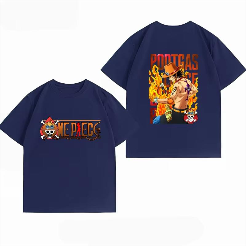 Casual Street‑Style Short‑Sleeve T‑Shirt with One Piece Portgas D. Ace Anime Graphic Print Women And Men T-Shirt