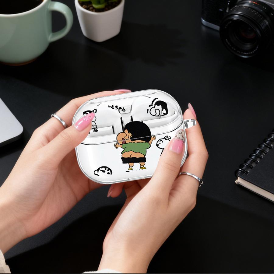Cartoon Crayons Shinchan Case For Samsung Galaxy Buds 2Pro 4 Pro 4Pro 3 FE Live 3Pro 2 Clear Earphone Cases Cover With Hook