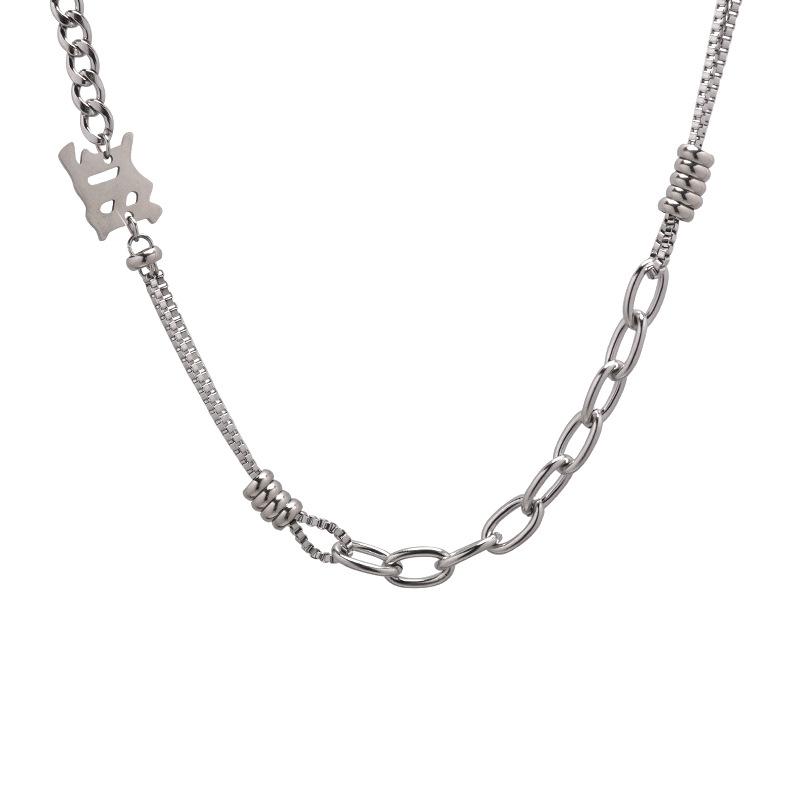 

New Gothic Letter M Splicing Necklace Year Titanium Steel Cold Wind European and American Hip Hop Trend Accessories Necklace Trend