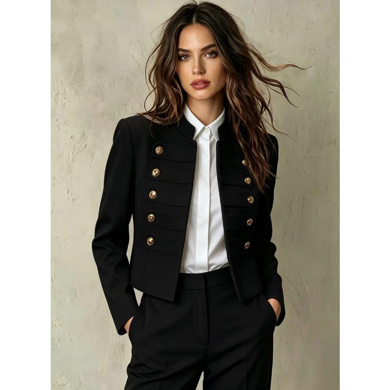 TIFICY Women's Fashion Casual Solid Color Print Fall Winter Long Sleeve Stand-Neck Jackets & Coats