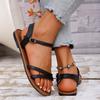 Flat-soled sandals women's summer new round head open-toe one-word buckle belt fashionable large-size women's shoes