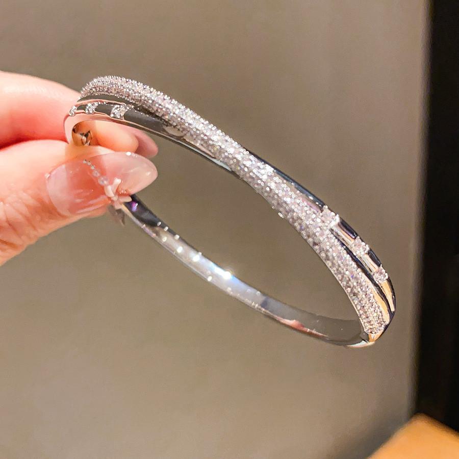 Geometric Zircon Cross Cuff Bracelet In 18k Gold Plating For Women