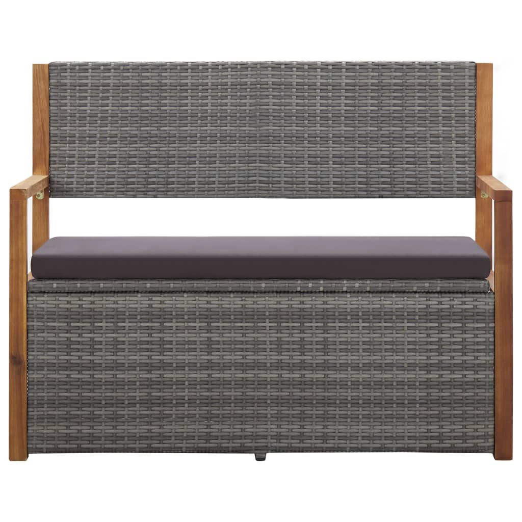 Storage Bench with Storage Space 115 cm Poly Rattan & Solid Acacia Wood Grey