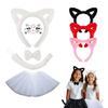 Cats Headband Set Plush Tail Cats Headband Bows Tie Skirt Animals Cosplay Set Cats Costume Set for Halloween