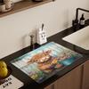 1Pcs Highland Cow Rubber Drying Mat Tableware For Coffee Shop Kitchen Carpet Tableware Durable Diatom Mud Table Mat Pet Coffeeware Mat