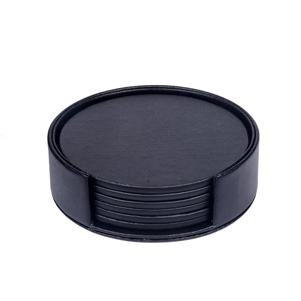 6PCS Hot Sale PU Leather Marble Coaster Drink Coffee Cup Mat Easy To Round Tea Pad Table Holder Clean Placemats Coaster Set