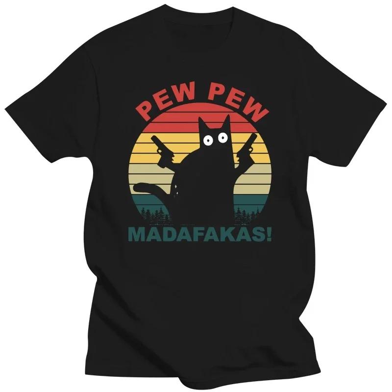 

Humor Pew Pew Madafakas Tshirts Men Short Sleeved Print T Shirt Unique Black Funny Cat T-shirt Slim Fit Cotton Tee Tops Over#Color S
