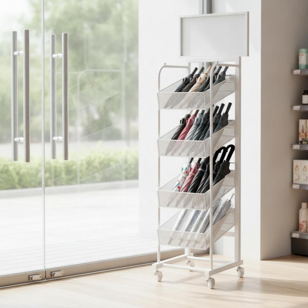 Umbrella Display Rack Mobile Rolling Slim for Convenience Stores