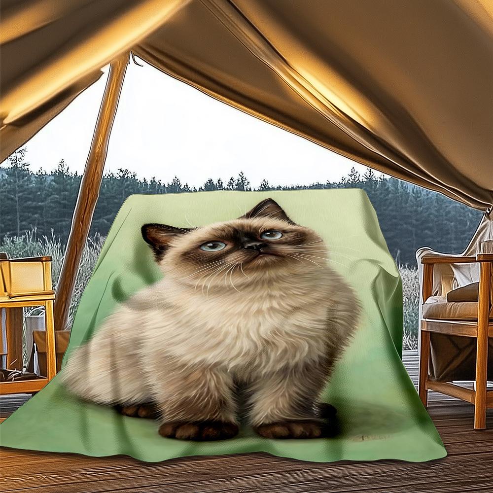 1pc Siamese Cat Outdoor Flannel Blanket , Machine Washable Perfect Gift for Birthday , Holiday Travel Accessory , Durable Material
