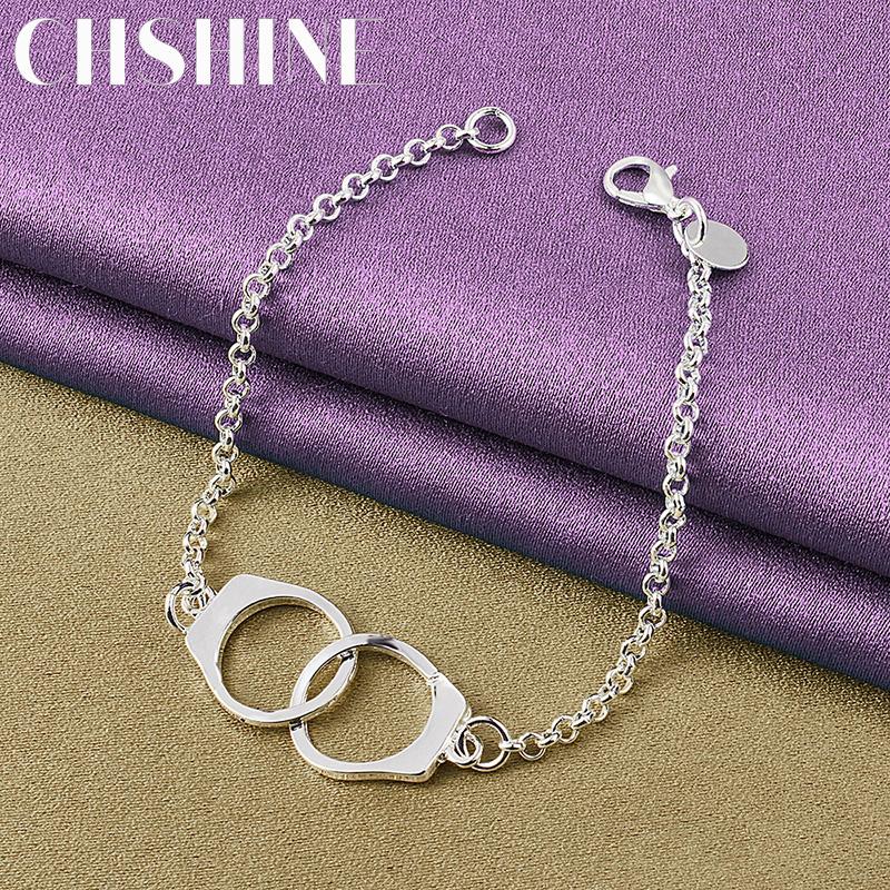 CHSHINE Fine 925 Sterling Silver Handcuffs Bracelet For Women Lovers Wedding Fashion Charm Jewelry
