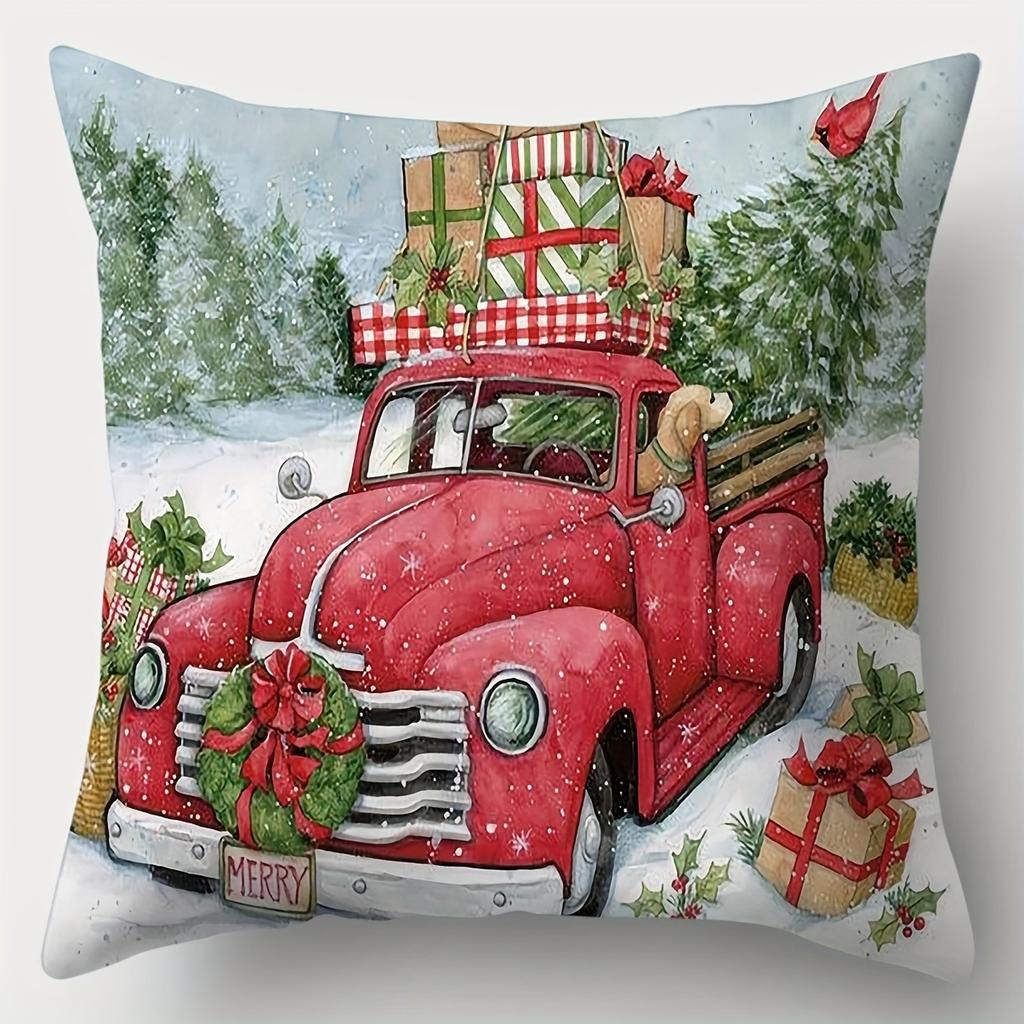 Christmas Theme Pillowcase New Year Gift Car Christmas Tree Pillow Cover Home Room Decoration Living Room Sofa Cushion Cover